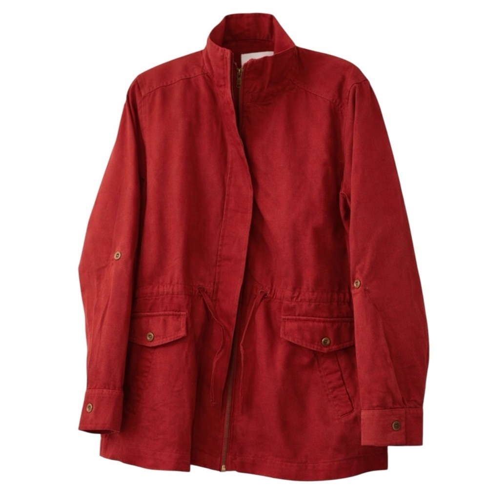 Rhea Red Utility Jacket L XL Drawstring Waist Zip Front Boho Layer